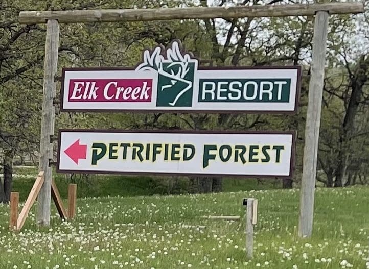 Elk Creek Resort and Petrified Forest entrance sign